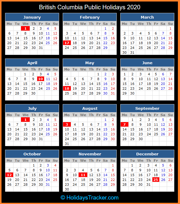 British Columbia Canada Public Holidays 2020 Holidays Tracker