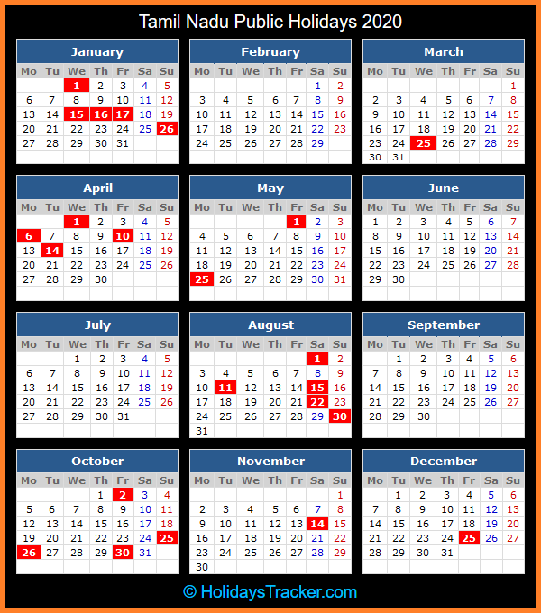 Tamil Nadu (India) Public Holidays 2020 Holidays Tracker