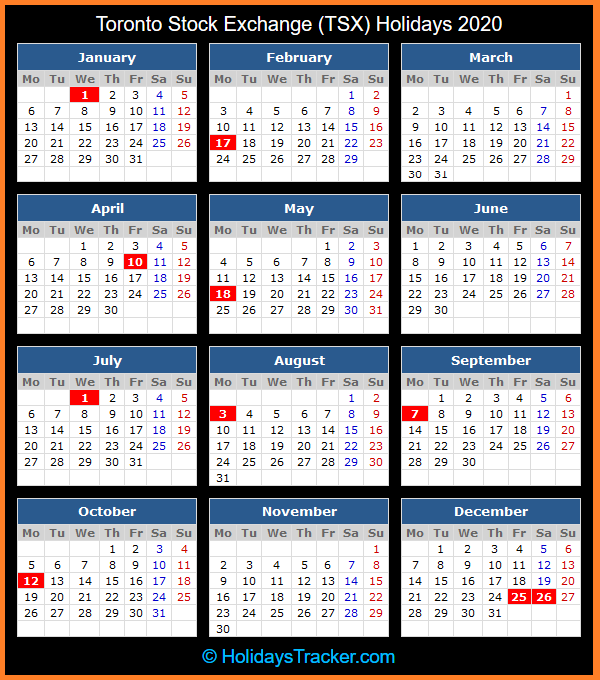 Toronto Stock Exchange (TSX) Holidays 2020 Holidays Tracker