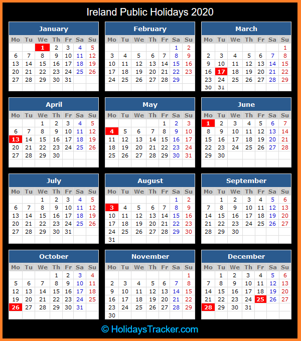 Ireland Public Holidays 2020 Holidays Tracker