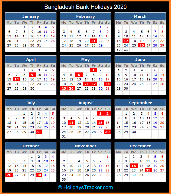 Bangladesh Bank Holidays 2020 – Holidays Tracker