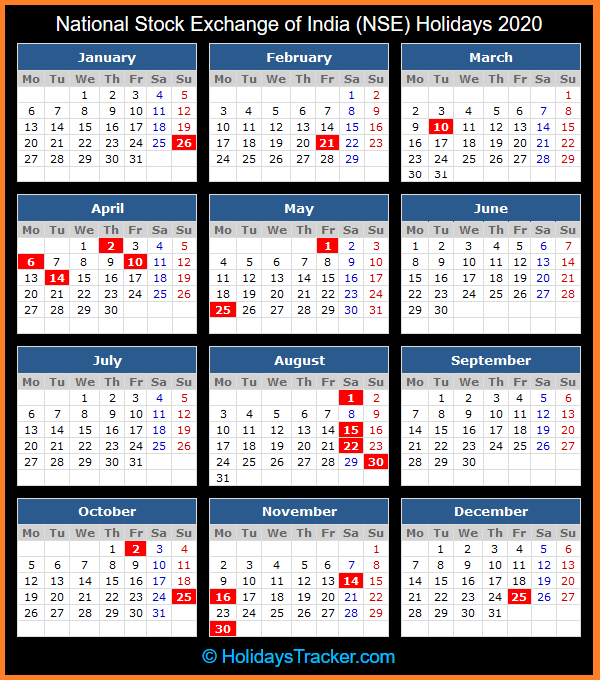 National Stock Exchange Of India NSE Holidays 2020 Holidays Tracker