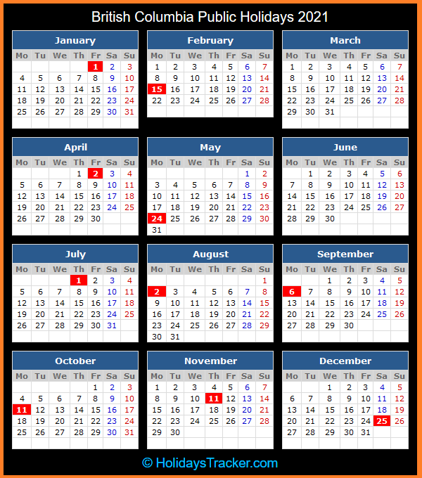 British Columbia (Canada) Public Holidays 2021 Holidays Tracker