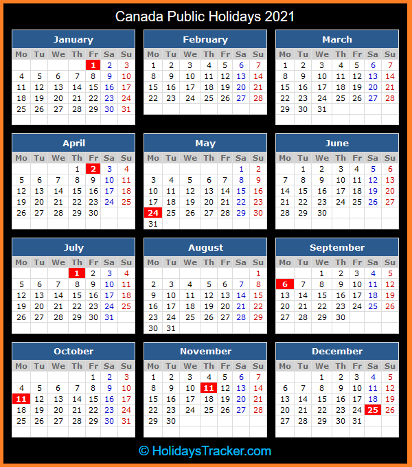 Canada Public Holidays 2021 Holidays Tracker