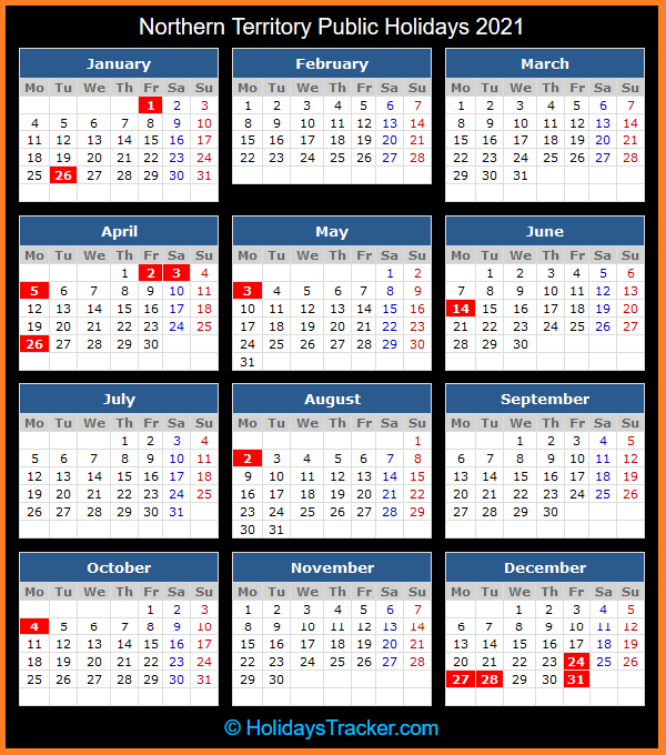 Northern Territory Public Holiday Calendar 2021