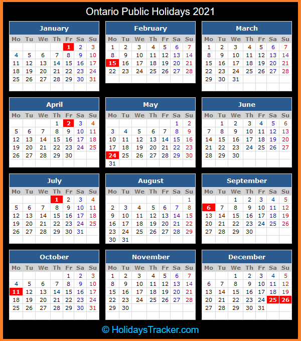 Ontario Canada Public Holidays 2021 Holidays Tracker