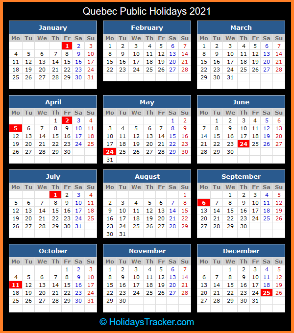 Quebec Canada Public Holidays 2021 Holidays Tracker