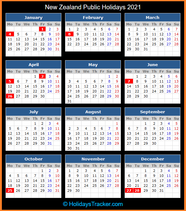 New Zealand Public Holidays 2021 Holidays Tracker