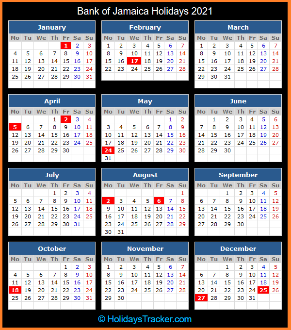 Bank of Jamaica Holidays 2021 - Holidays Tracker