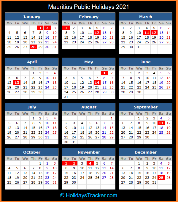 Mauritius Public Holidays 2021 Holidays Tracker