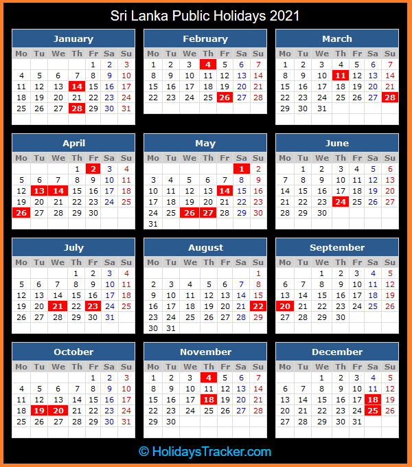 Sri Lanka Public Holidays 2021 Holidays Tracker