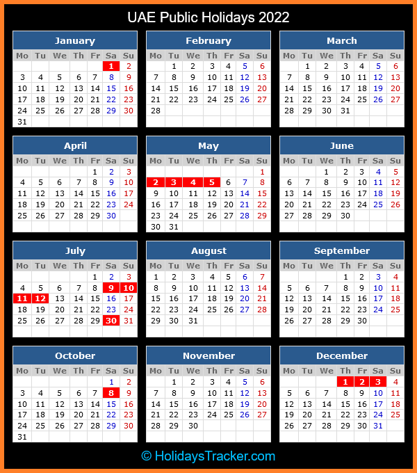 UAE Public Holidays 2022 Holidays Tracker